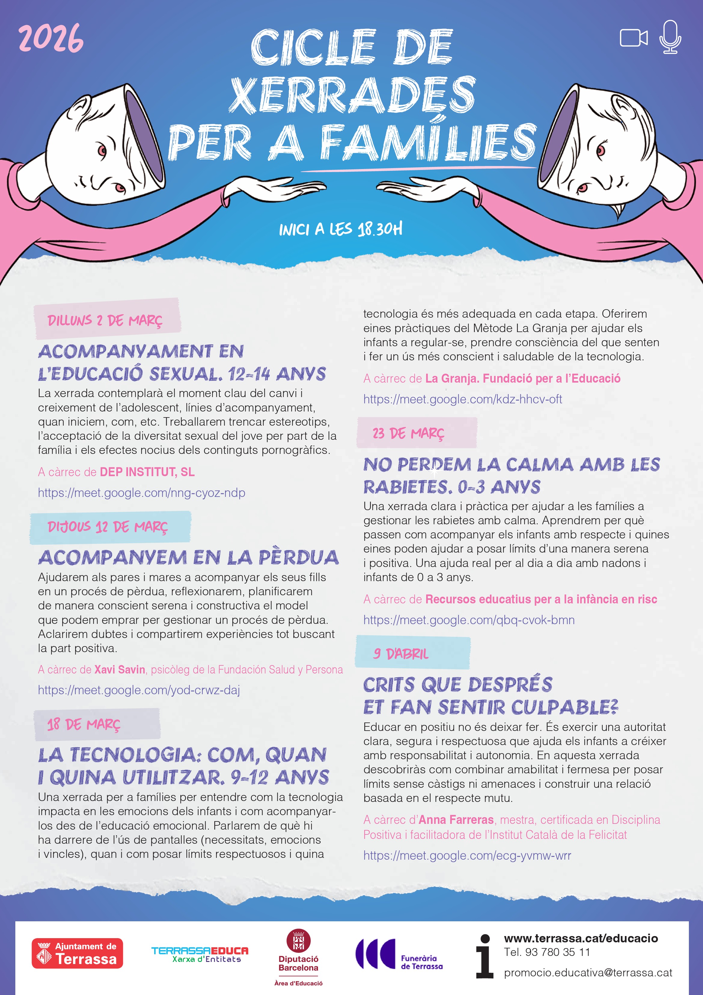 Cartell del cicle de xerrades per a famílies 2026