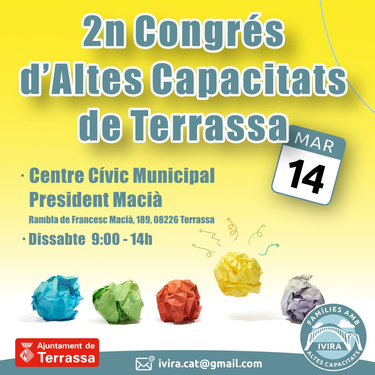 Cartell del congrés d'altes capacitats de terrassa. Informació a la notícia sencera