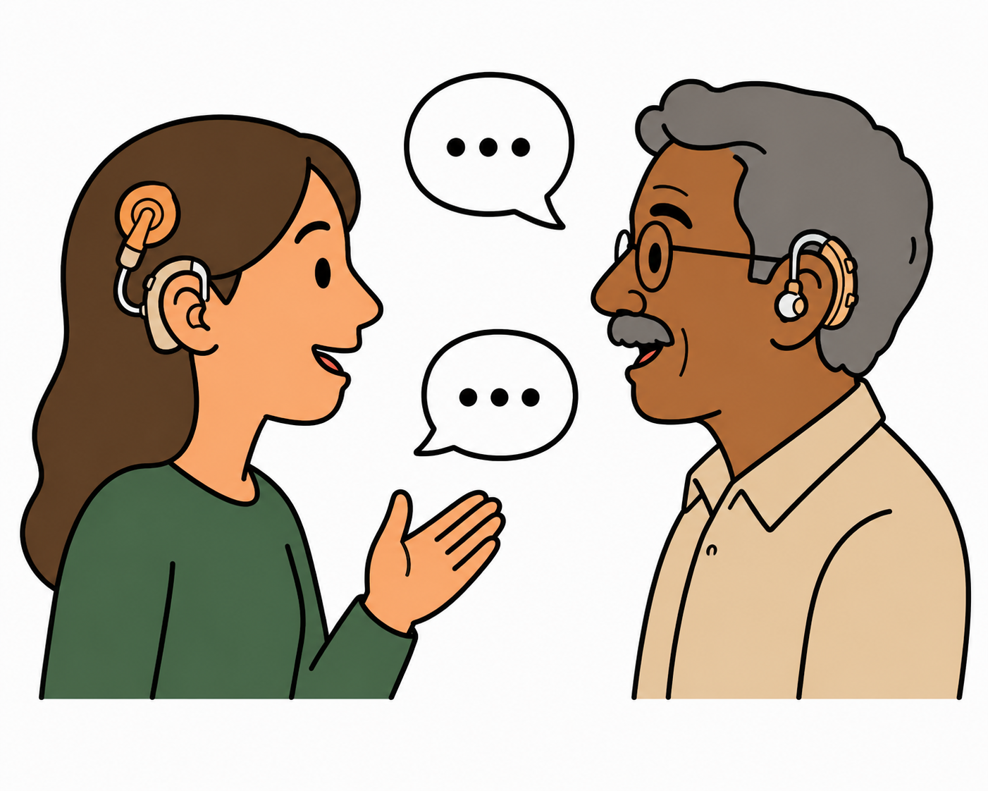dues persones parlant una amb implant coclear i l'altra amb audiofon