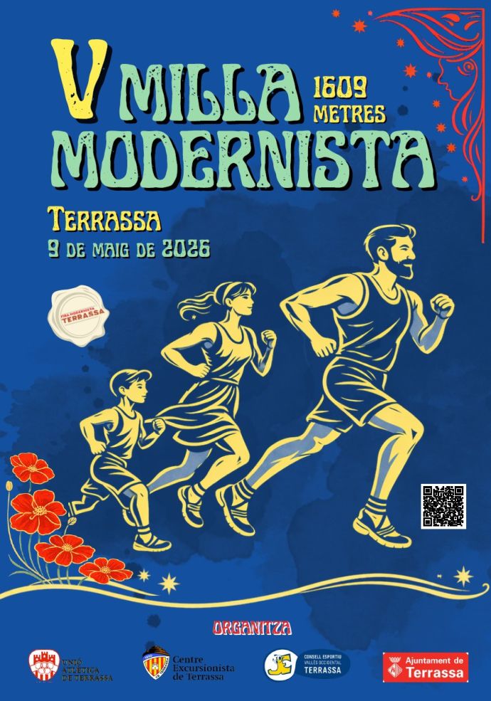 Cartell on es veuen persones de l'època corrent i s'anuncia la cursa