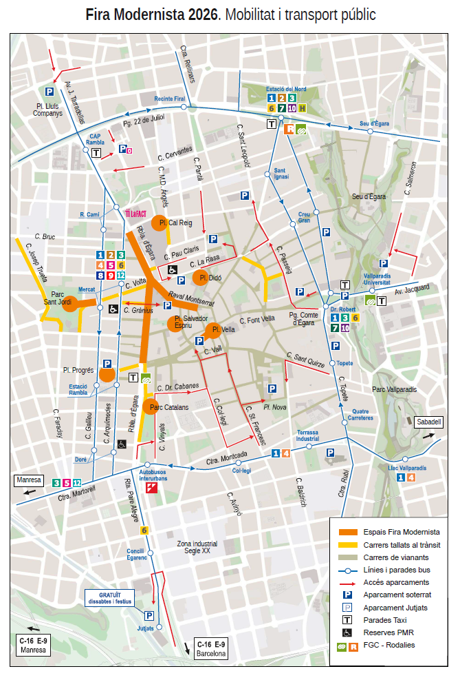 Mapa de les afectacions a la mobilitat Fira Modernista 2026