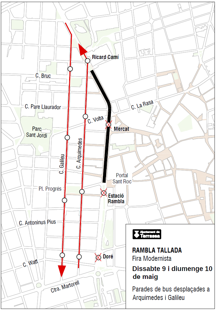 Mapa de les afectacions al transport públic urbà Fira Modernista 2026
