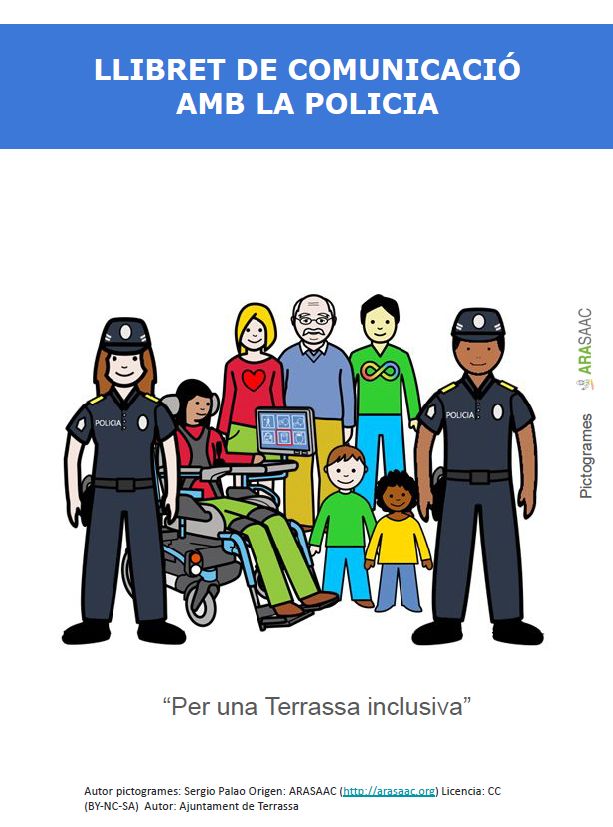 portada llibre dibuixos de policies amb persones, nens i un persona amb cadira rodes